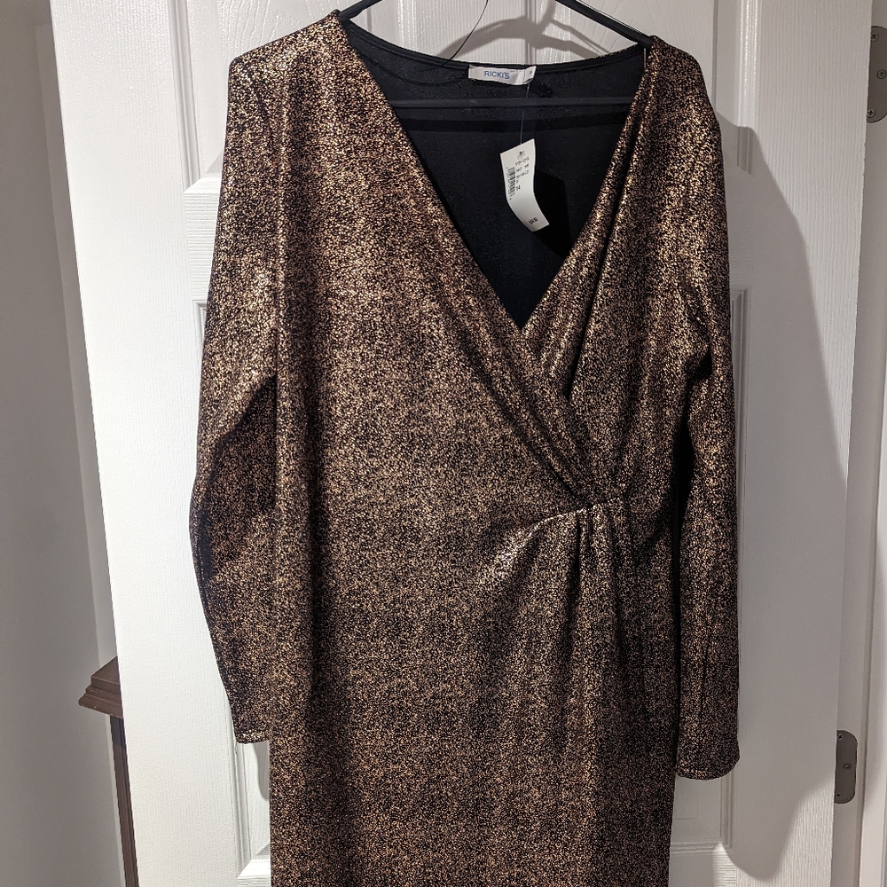 NWT Ricki's Bronze/Gold Faux Slit Dress